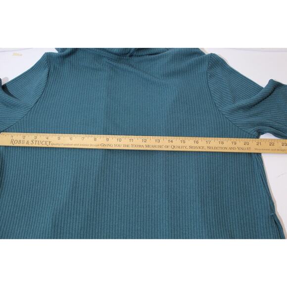 Athleta Harmony Pose Wrap Green Ribbed Hooded Open Cardigan Size: M Pockets LS - Picture 10 of 11